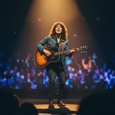 Musician playing a Gibson J-45 acoustic guitar on stage