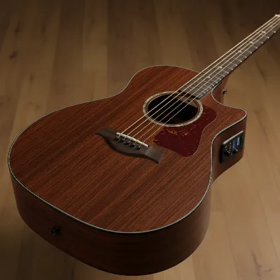 Ibanez AW54CE dreadnought acoustic-electric guitar, showcasing its dark, warm Okoume wood finish.